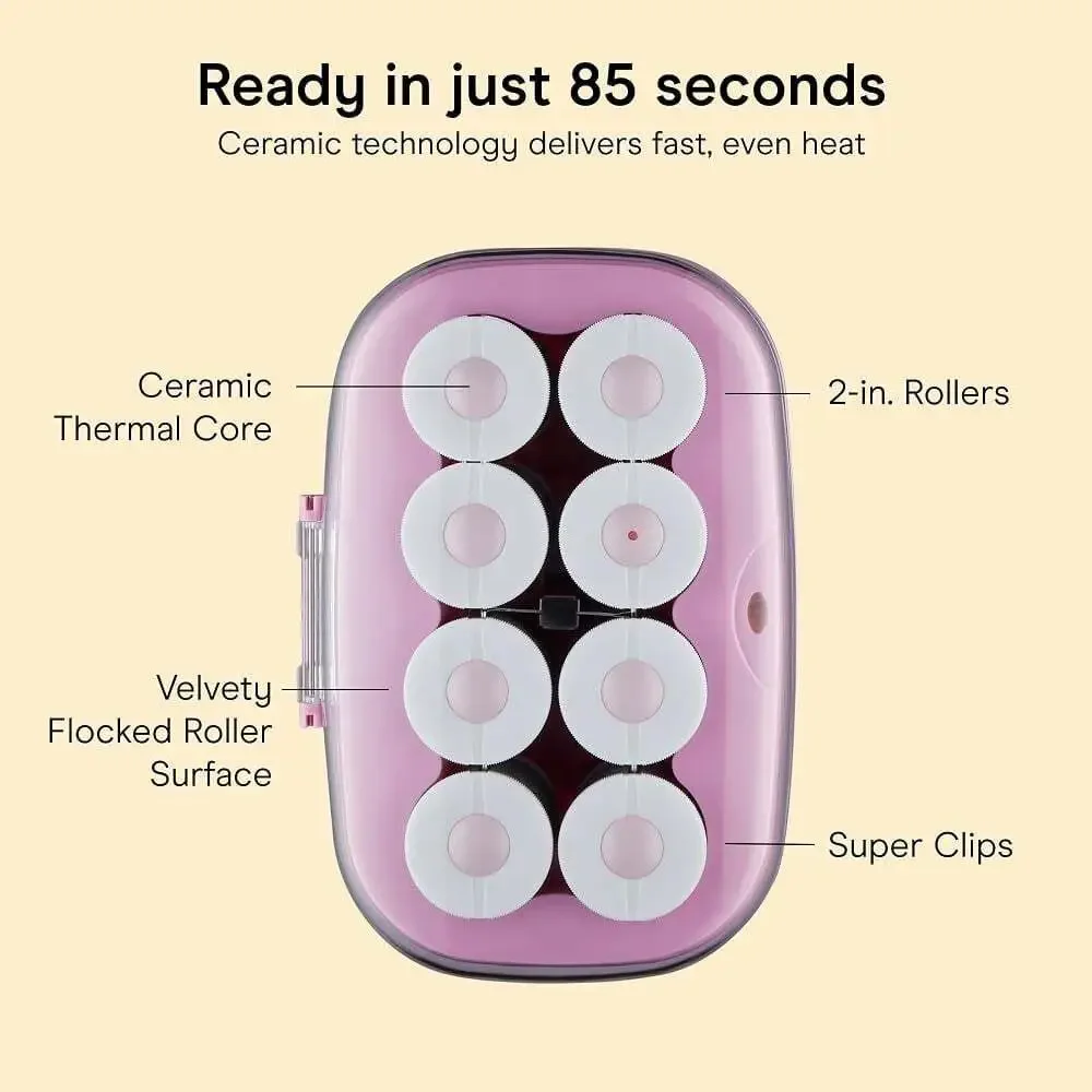 Conair Hot Rollers 8 Ceramic Flocked 2-Inch Heated Hair Rollers&Clips Some